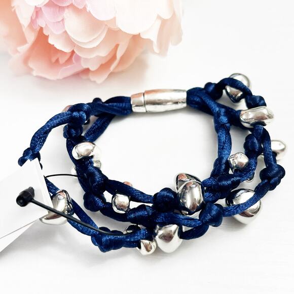 NEW Chico's Royal Blue & Silver Satin Knotted Bracelet - Picture 3 of 4
